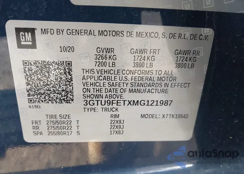 2021 GMC Sierra 1500 4Wd Short Box Denali z USA, uszkodzony, nr VIN 3GTU9FETXMG121987